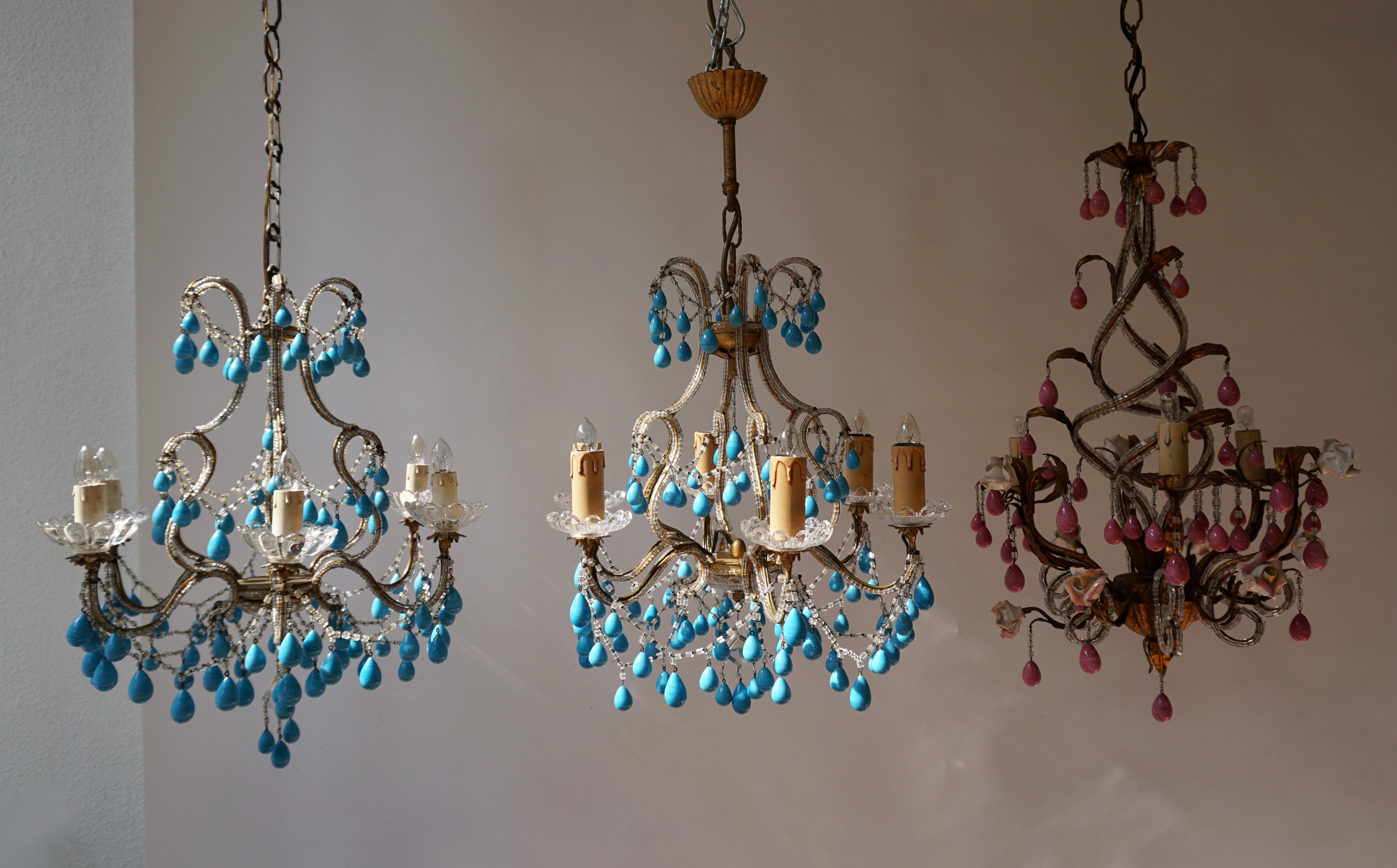 20th Century Pair of Elegant Italian Chandeliers with Turquoise Stone For Sale