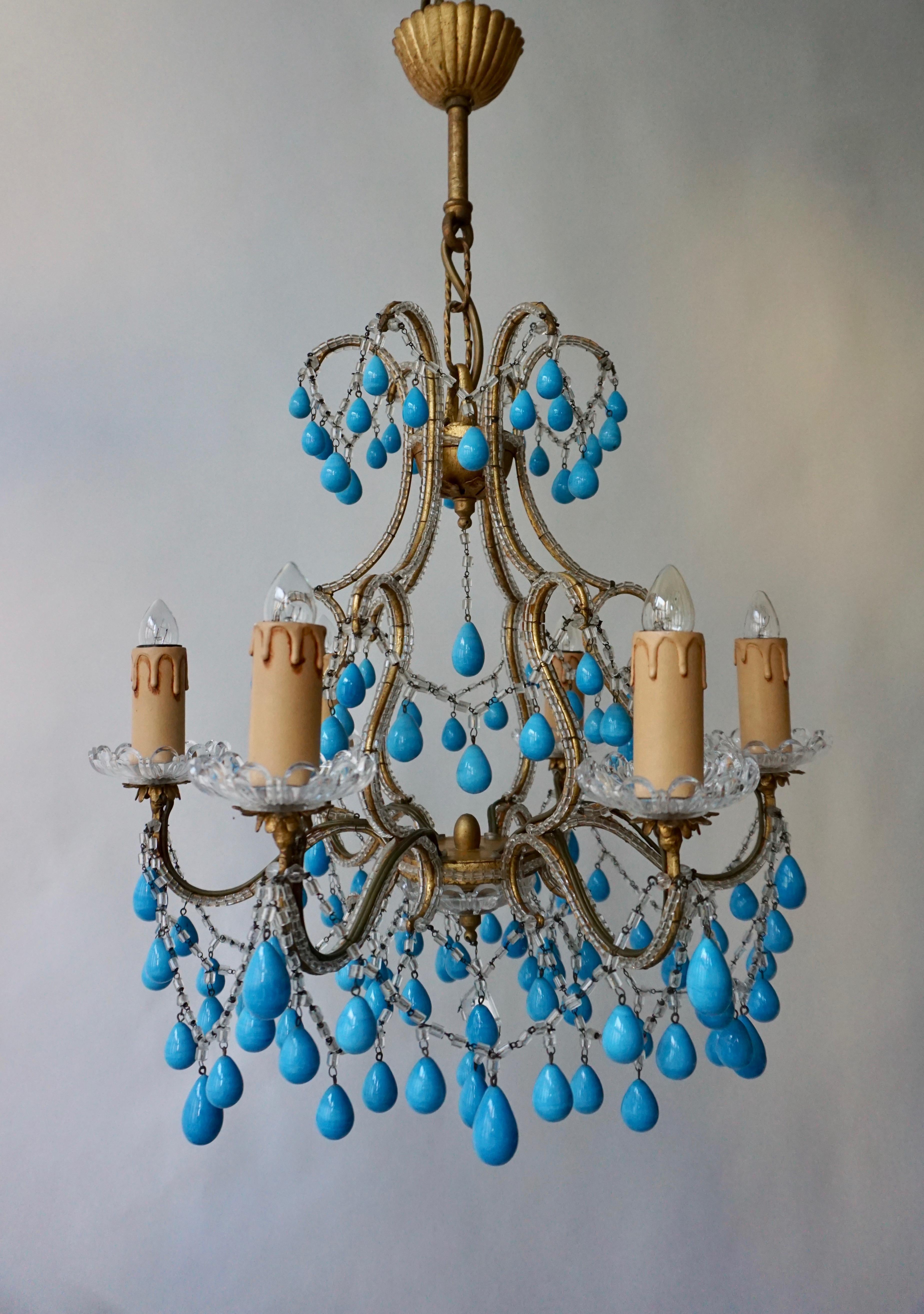 Pair of Elegant Italian Chandeliers with Turquoise Stone For Sale 2