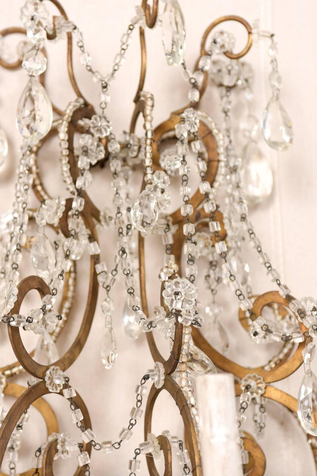 Pair of Elegant Italian Crystal and Gilded Metal Sconces, Mid-20th Century 5