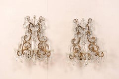 Pair of Elegant Italian Crystal and Gilded Metal Sconces, Mid-20th Century