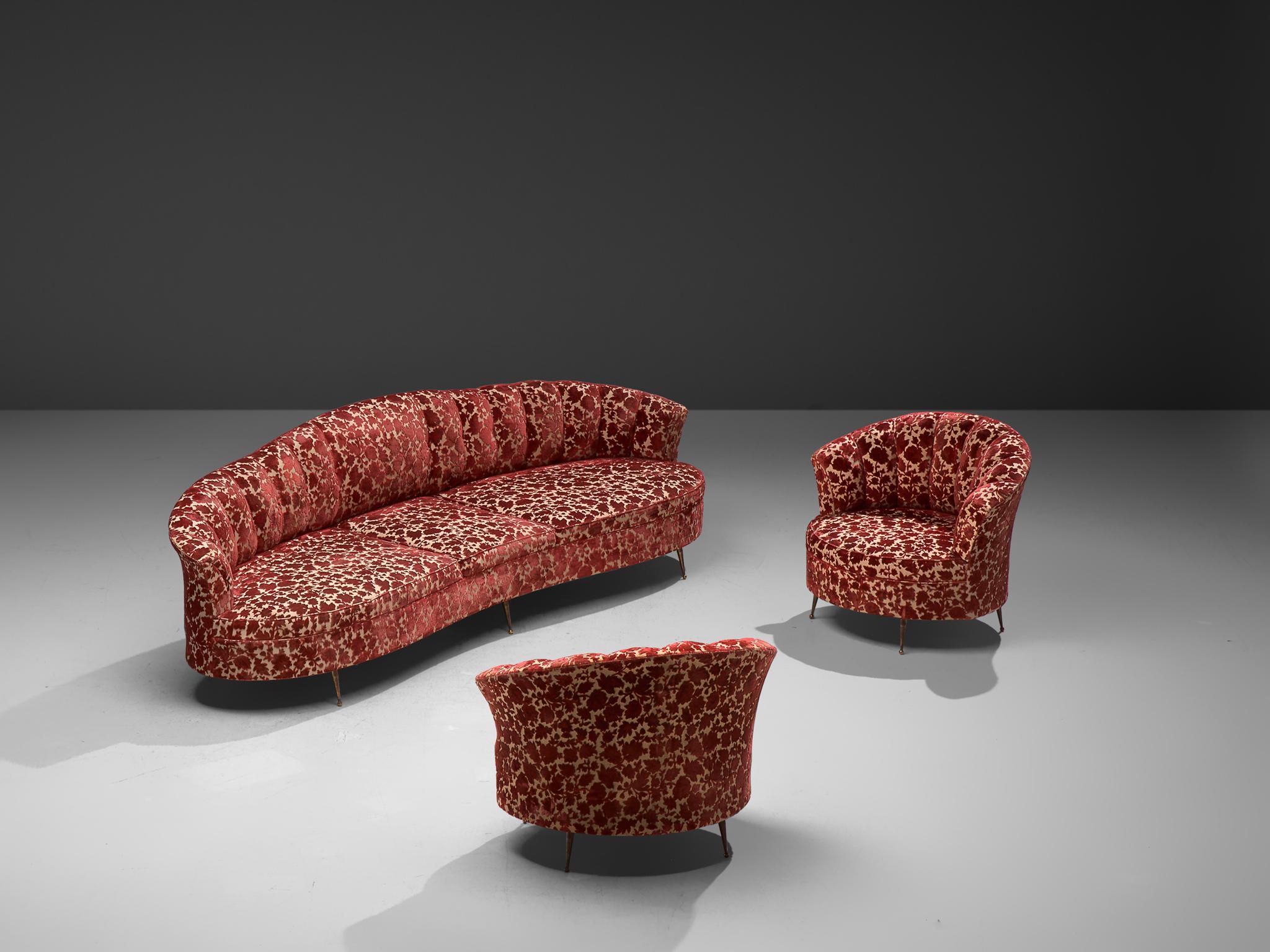 Pair of Elegant Italian Lounge Chairs in Red Floral Upholstery 3