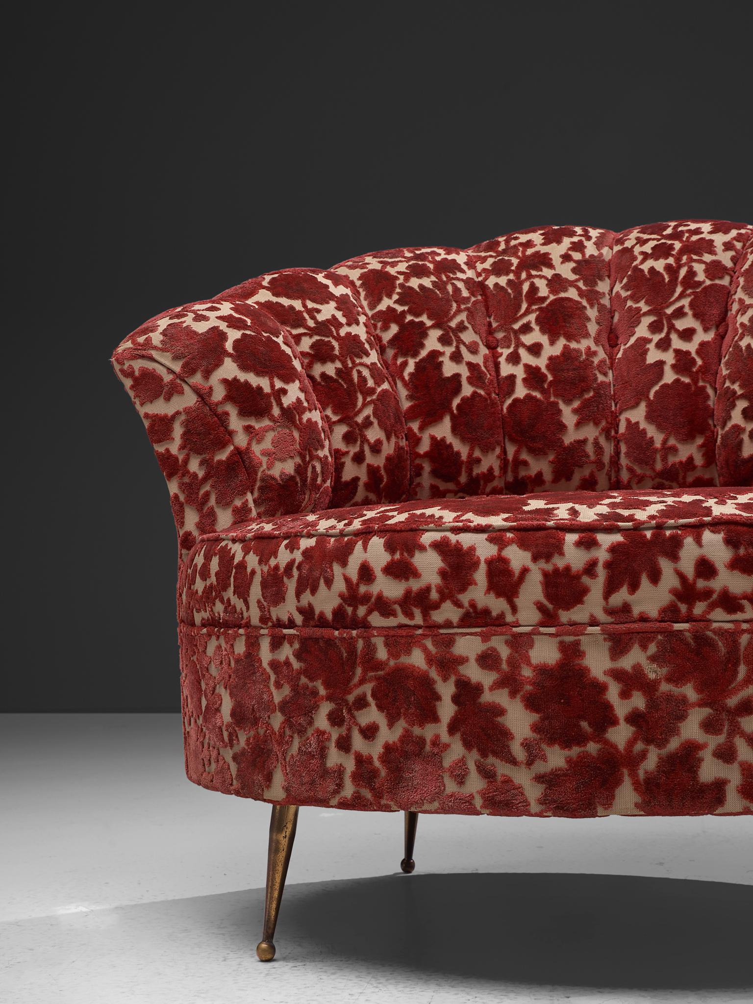 Mid-20th Century Pair of Elegant Italian Lounge Chairs in Red Floral Upholstery