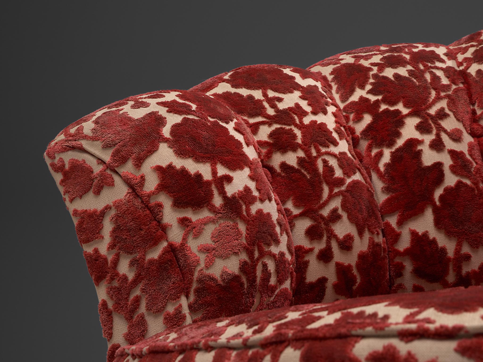 Pair of Elegant Italian Lounge Chairs in Red Floral Upholstery 1