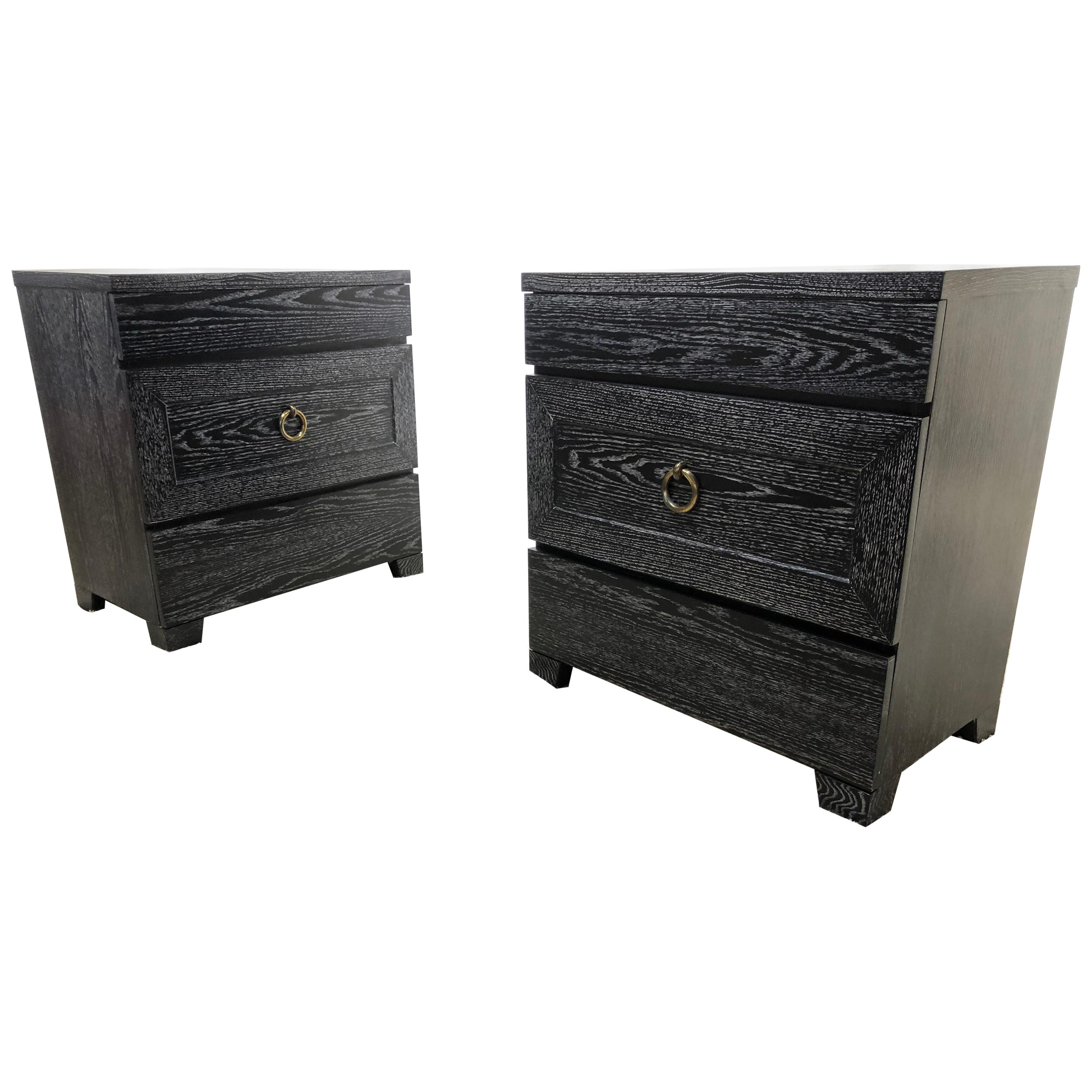 Pair of Elegant James Mont Cerused Custom Cabinet /Nightstand Chests For Sale
