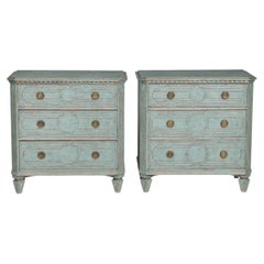 Pair of Elegant Light Blue Gustavian chest's of Drawers
