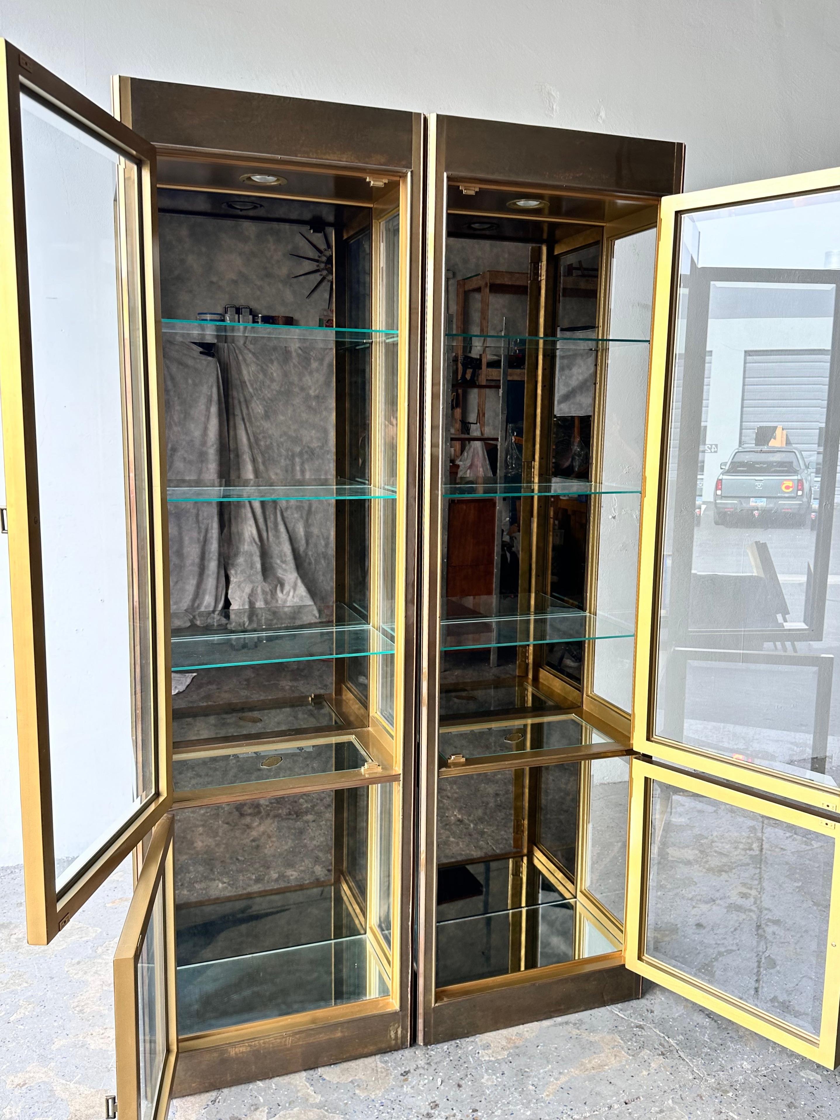 Pair of Elegant Mastercraft Brass Vitrine Display Cabinets 2