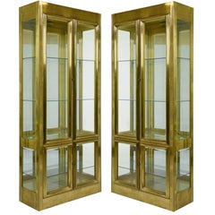 Pair of Elegant Mastercraft Brass Vitrine Display Cabinets