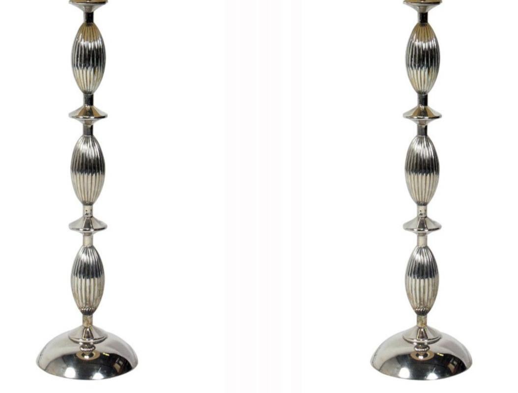 American Pair of Elegant Nickel Plated Lamps For Sale