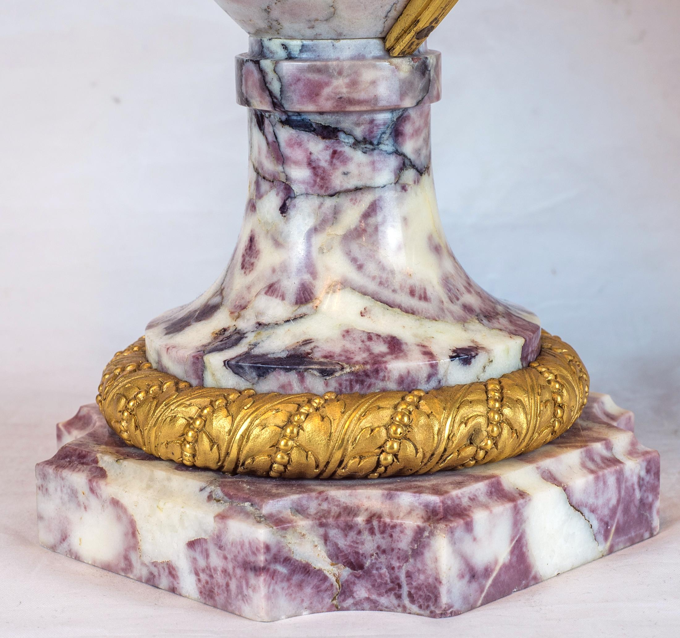 Coppia di eleganti urne rivestite in marmo con ormolatura di Violette In condizioni buone in vendita a New York, NY