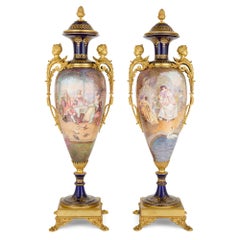Pair of Elegant Ormolu-Mounted Sèvres-Style Porcelain Amphora Vases