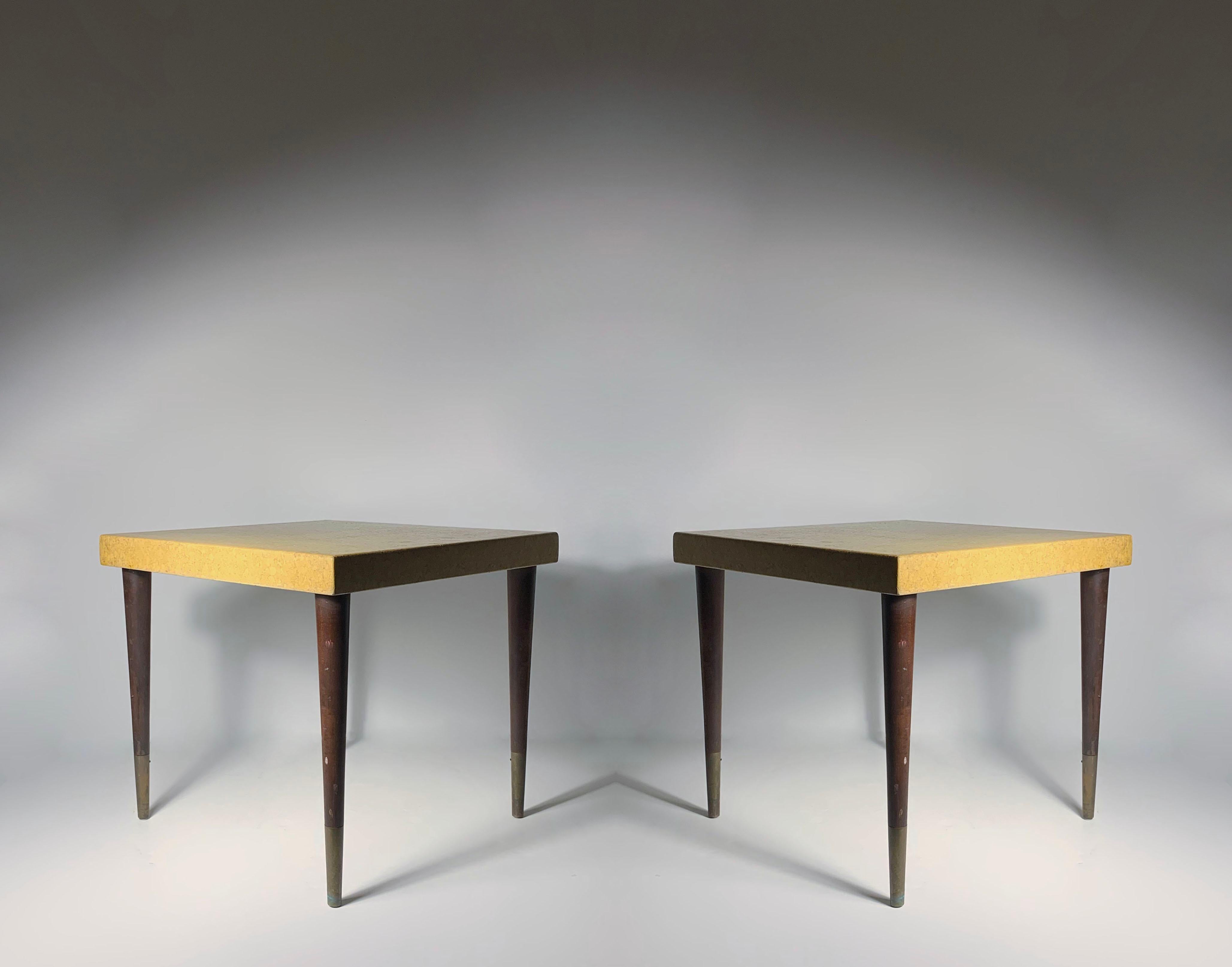 Mid-Century Modern Pair of Elegant Paul Frankl Cork Side Tables For Sale