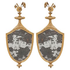 Pair of Elegant Period Regency Gessoed and Gilt Shield Form Mirrors