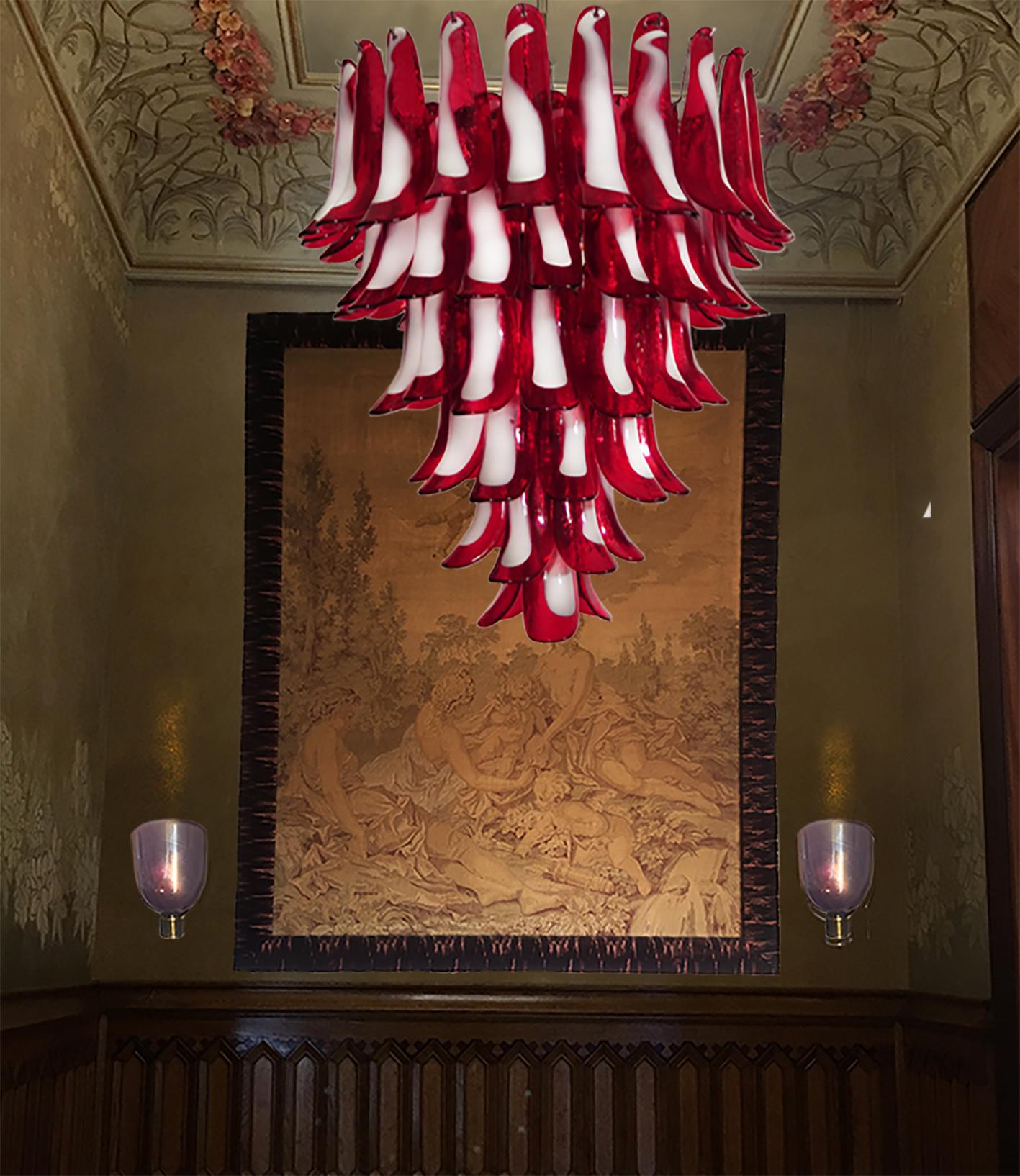 Metal Pair of Elegant Petal Chandeliers, Murano