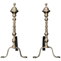 Vintage Pair of Elegant Polished Brass Firedogs