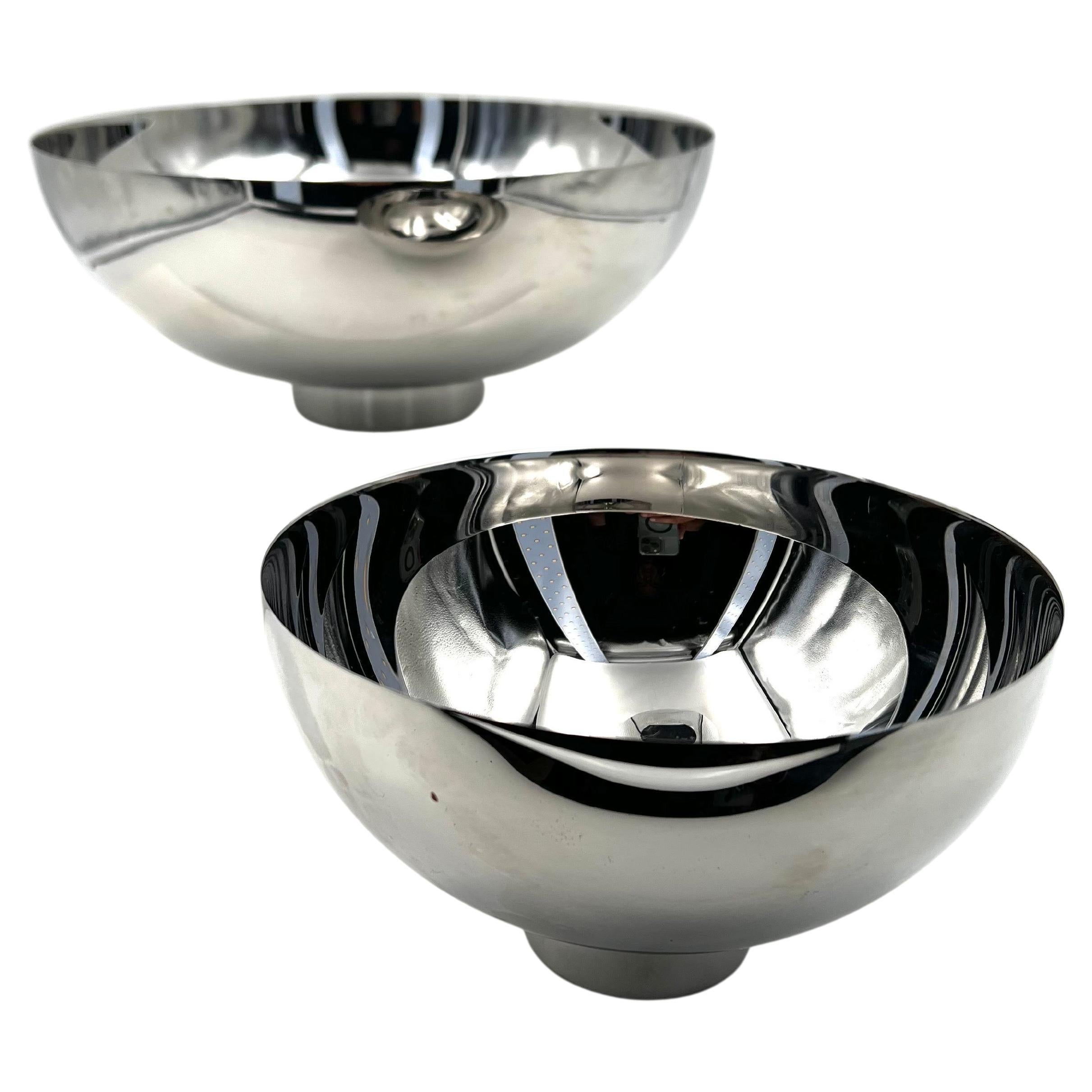 Pair of Elegant Polished Stainless Steel Footed Bowls by Georg Jensen Denmark For Sale