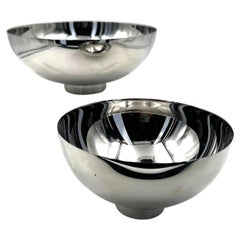 Pair of Elegant Polished Stainless Steel Footed Bowls by Georg Jensen Denmark