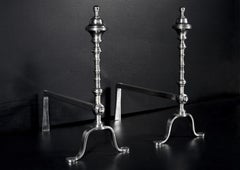 Pair of Elegant Polished Steel Firedogs
