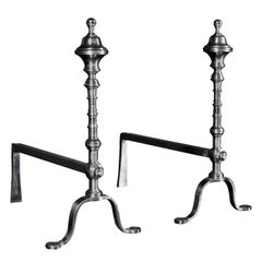 Pair of Elegant Polished Steel Firedogs