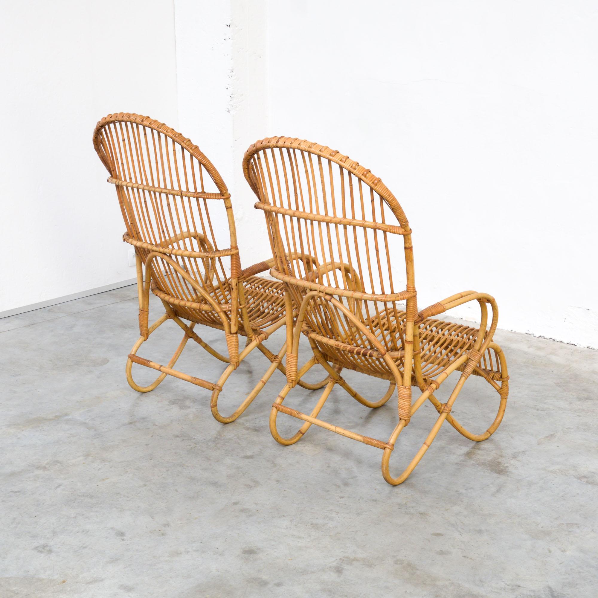 Mid-Century Modern Pair of Elegant Rattan Easy Chairs