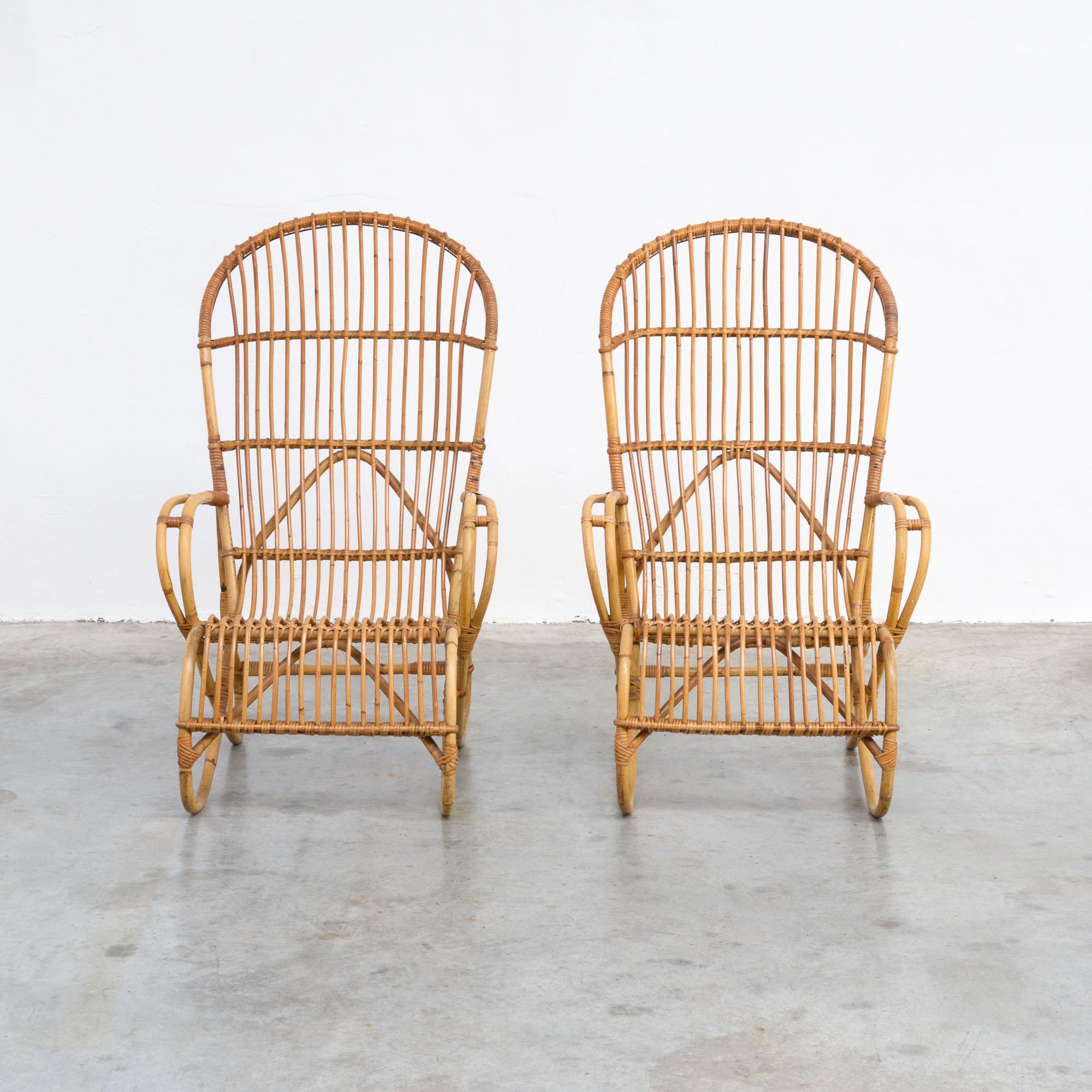 Dutch Pair of Elegant Rattan Easy Chairs