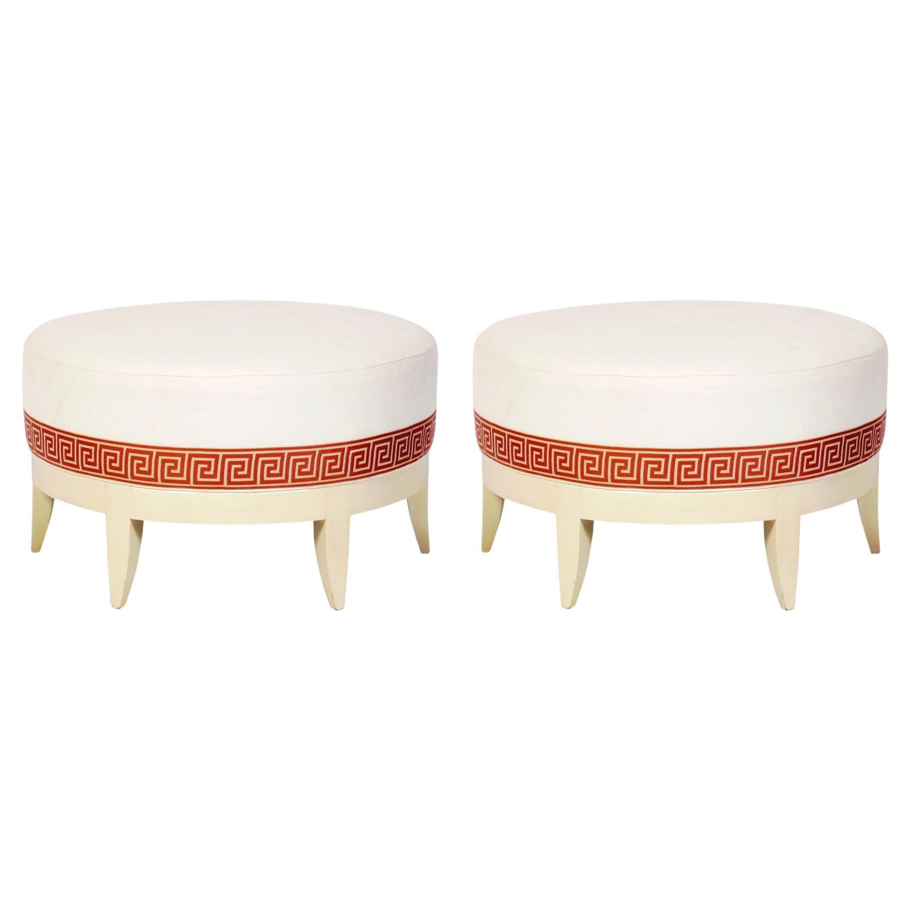 Pair of Elegant Round Stools - Reupholstered in Your Fabric For Sale