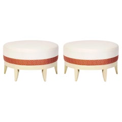 Retro Pair of Elegant Round Stools - Reupholstered in Your Fabric