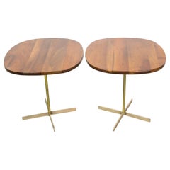 Pair of Elegant Side Tables in Brass and Wood by Allan Gould