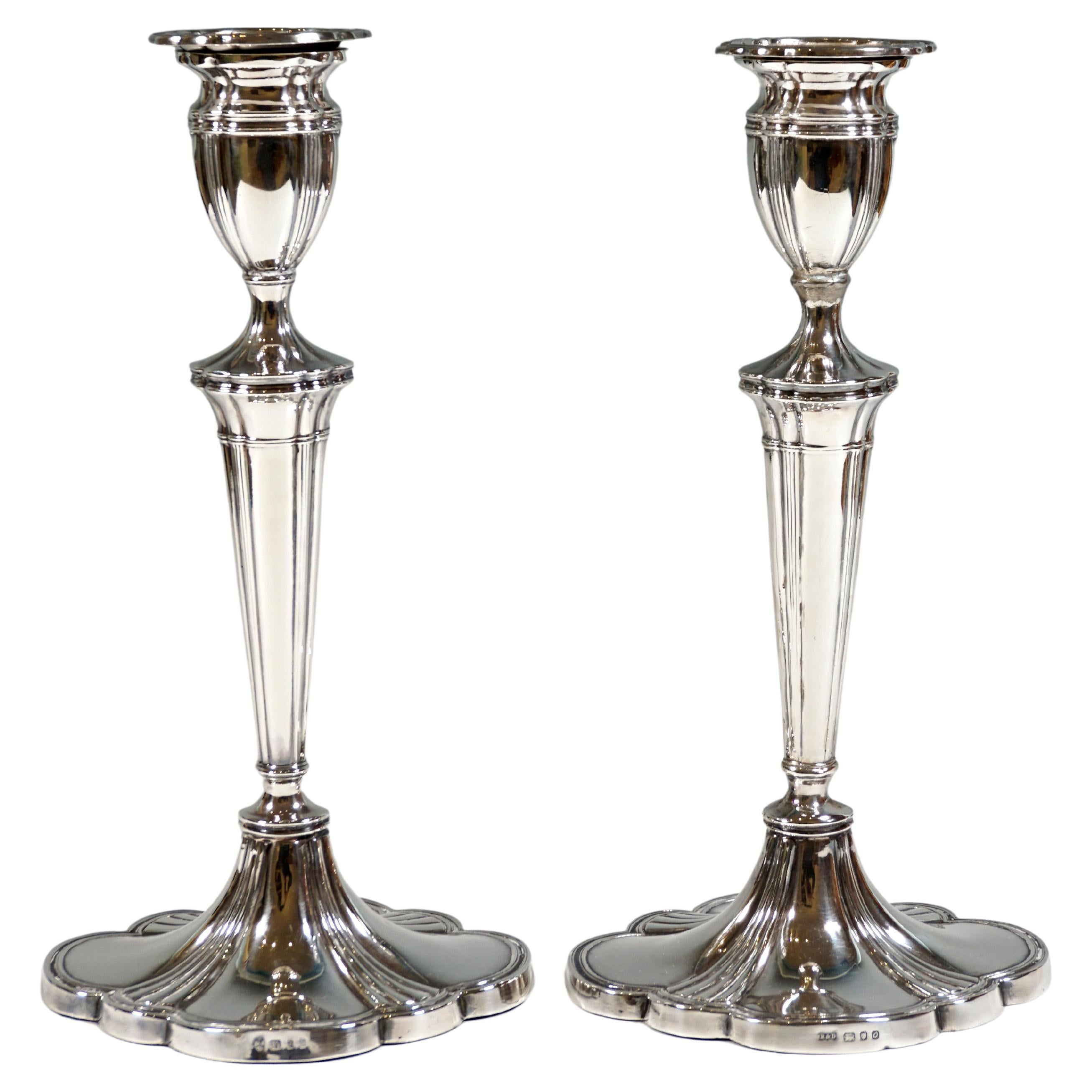 Pair of Elegant Silver 925 Candle Holders, London, England, 20th Century