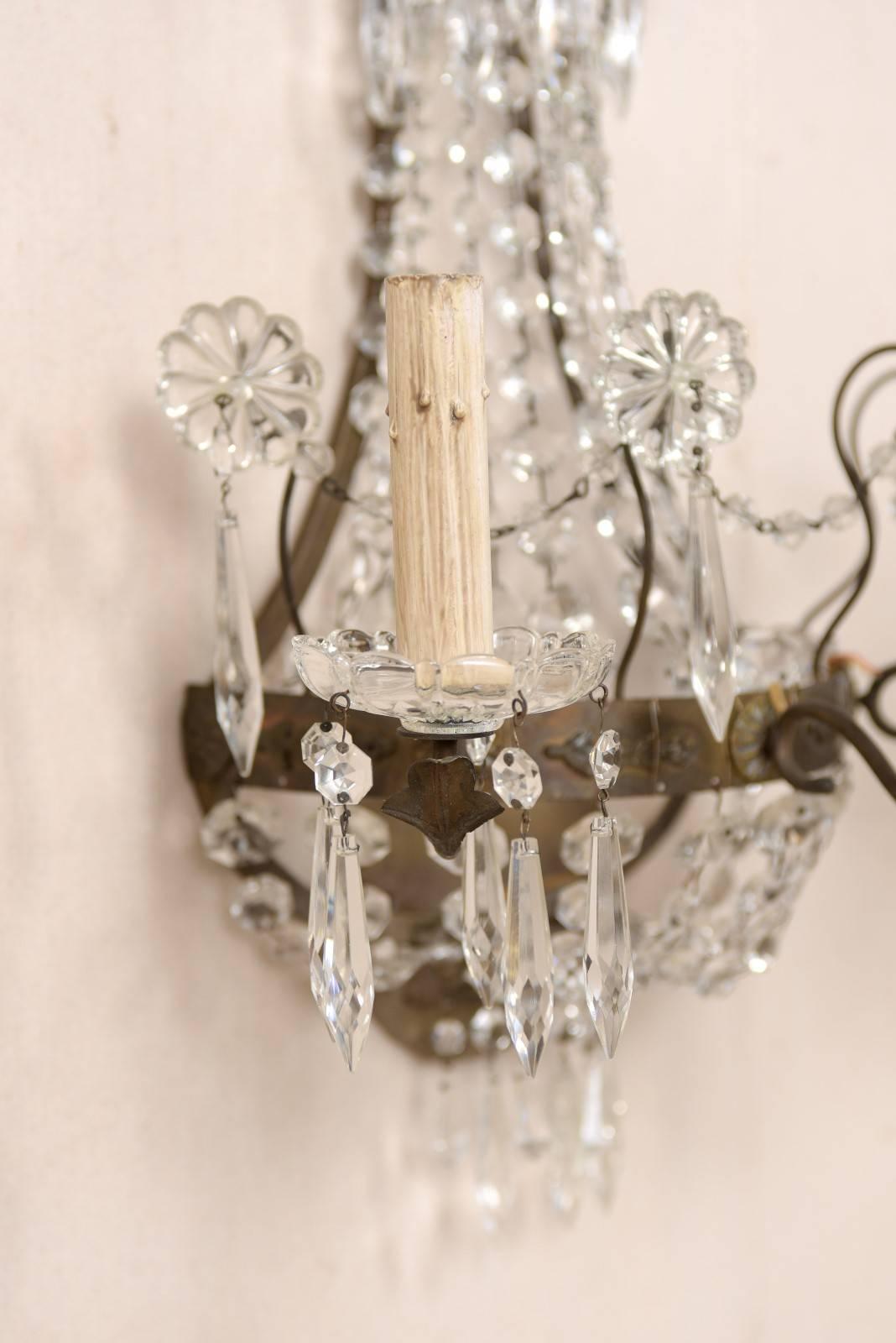 Pair of Elegant Swedish Three-Light Crystal and Cut Class Wall Sconces 3