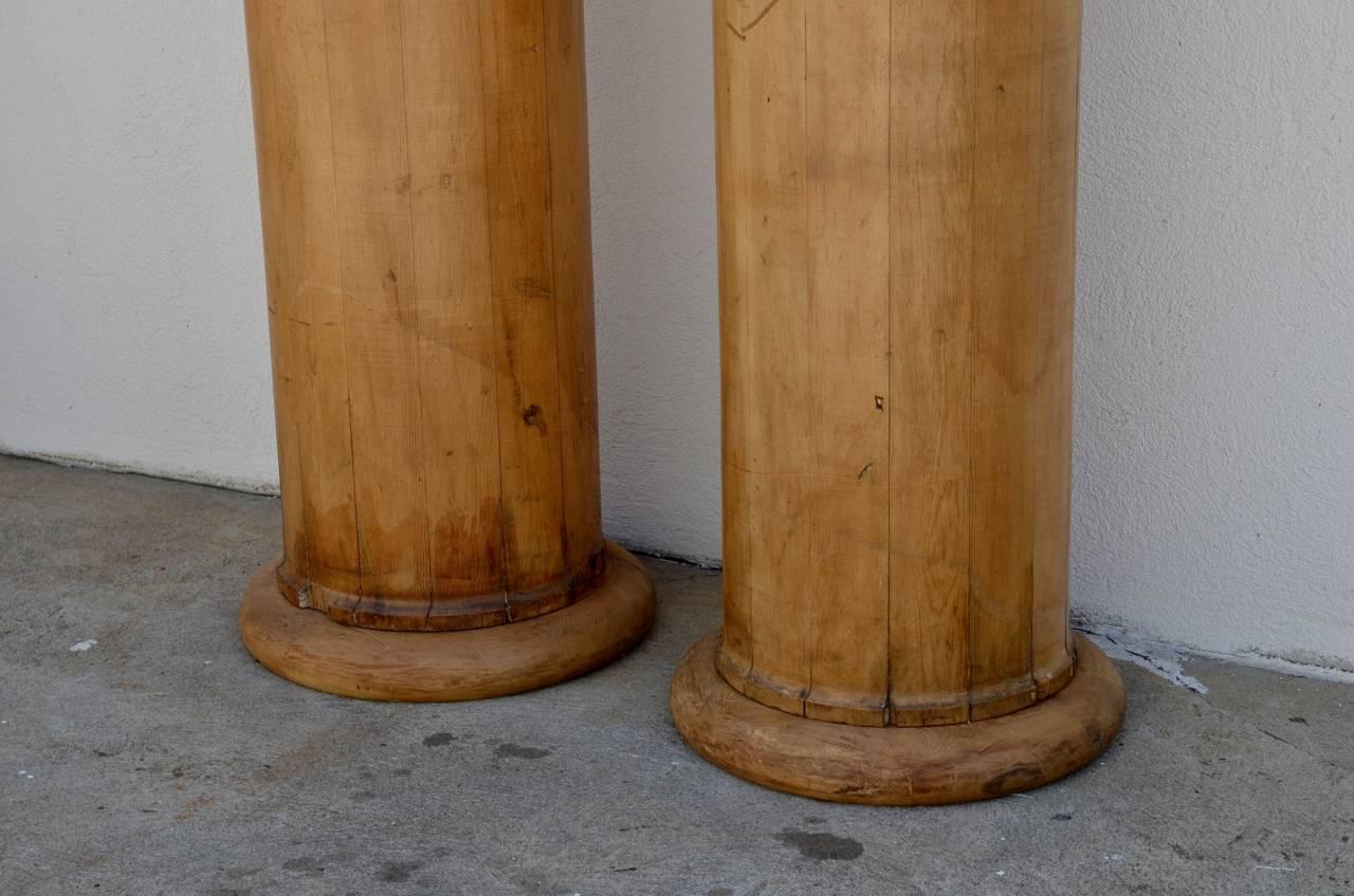 Neoclassical Pair of Elegant Tall Fluted Decorative Pine Columns