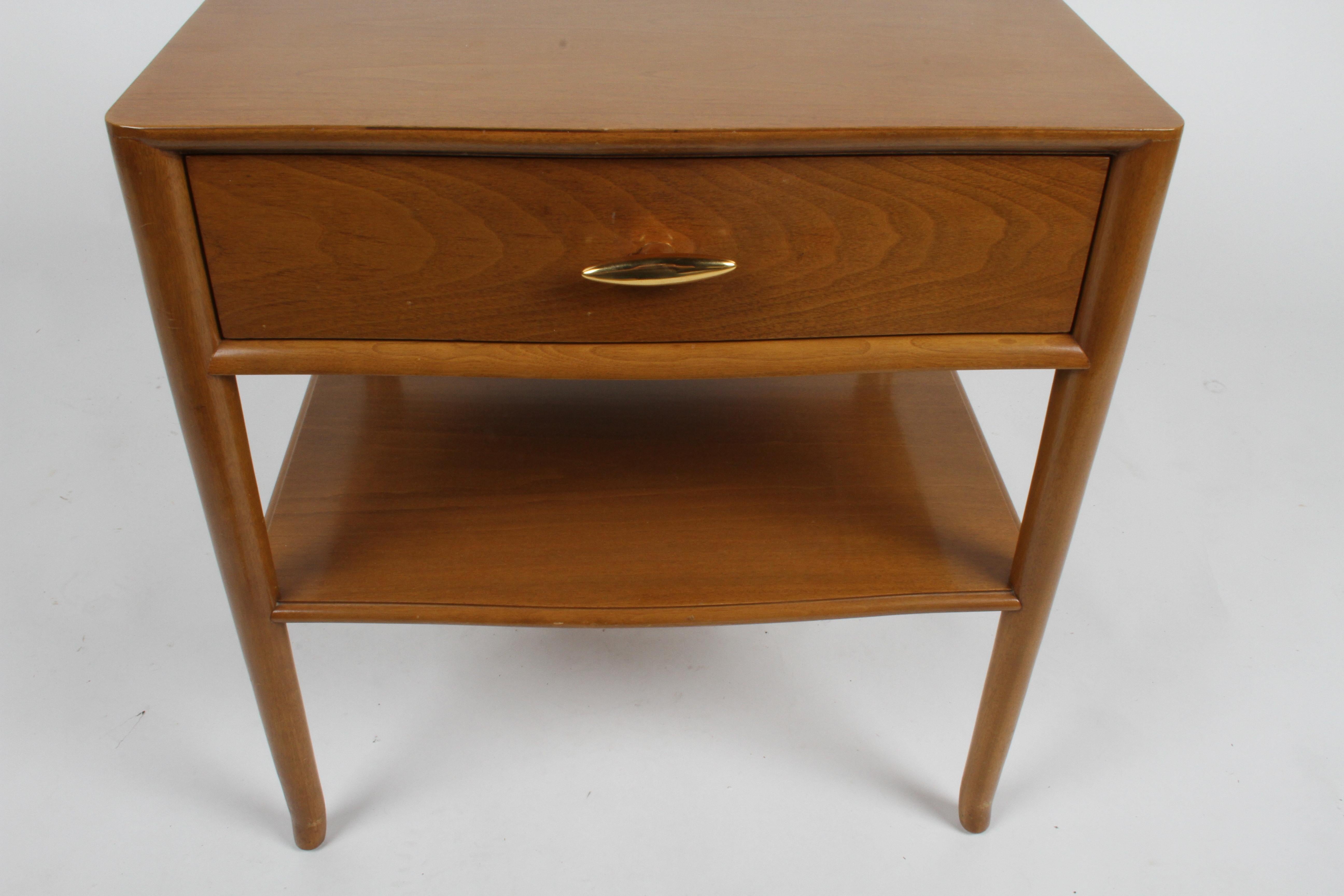 Pair of Elegant T.H. Robsjohn-Gibbings Nightstands with 22K Gold Porcelain Knobs 3