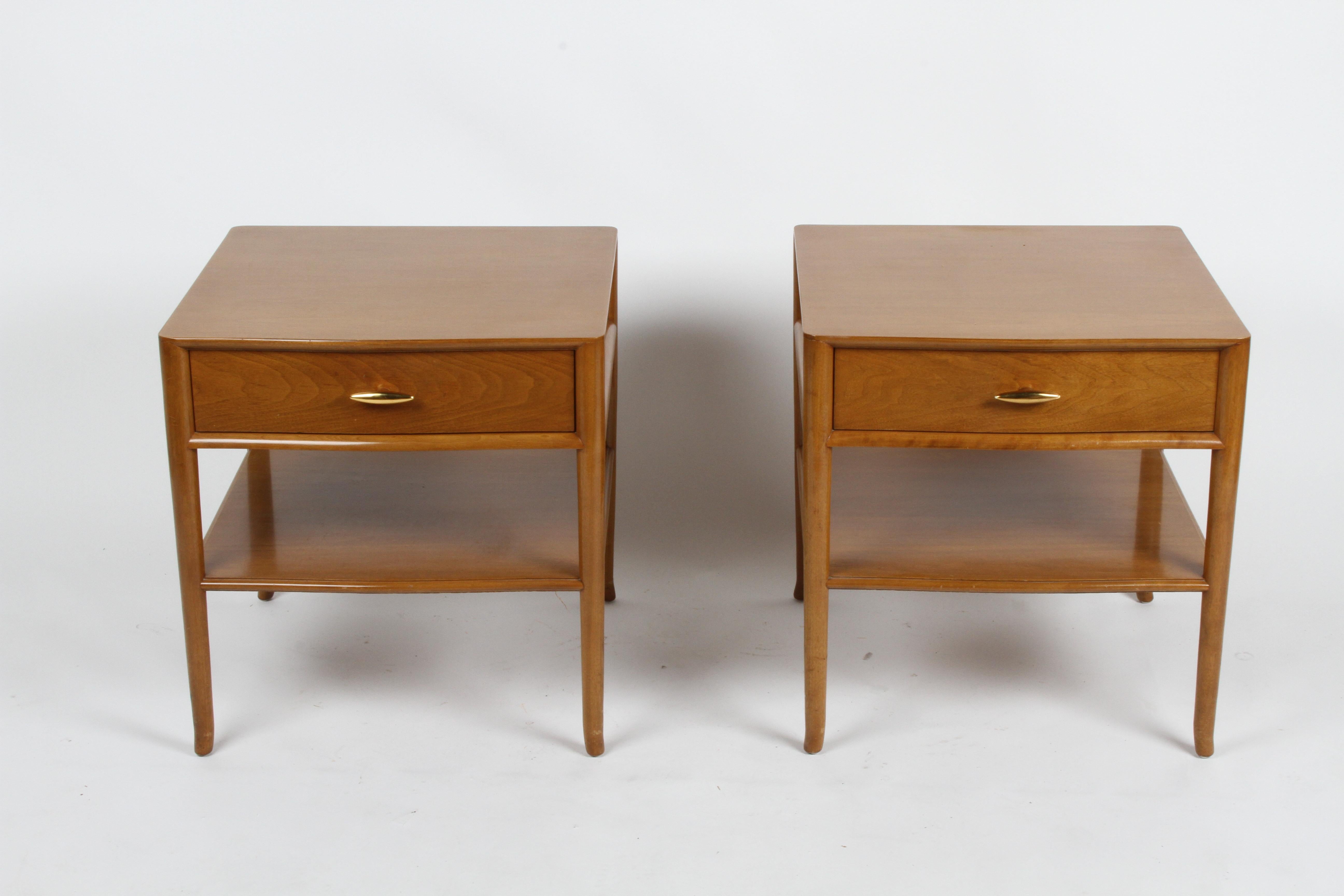 Pair of Elegant T.H. Robsjohn-Gibbings Nightstands with 22K Gold Porcelain Knobs 9