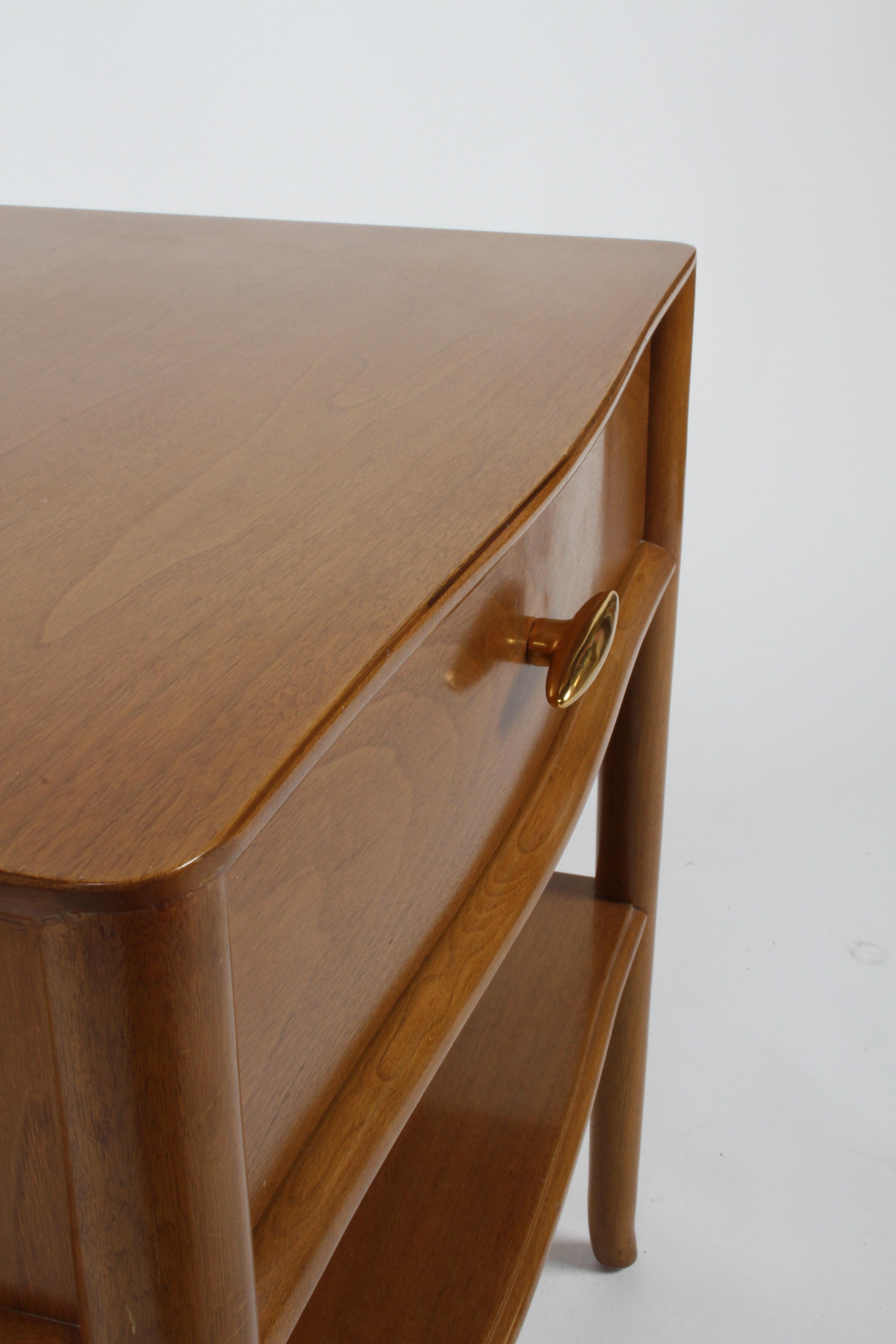 Plated Pair of Elegant T.H. Robsjohn-Gibbings Nightstands with 22K Gold Porcelain Knobs