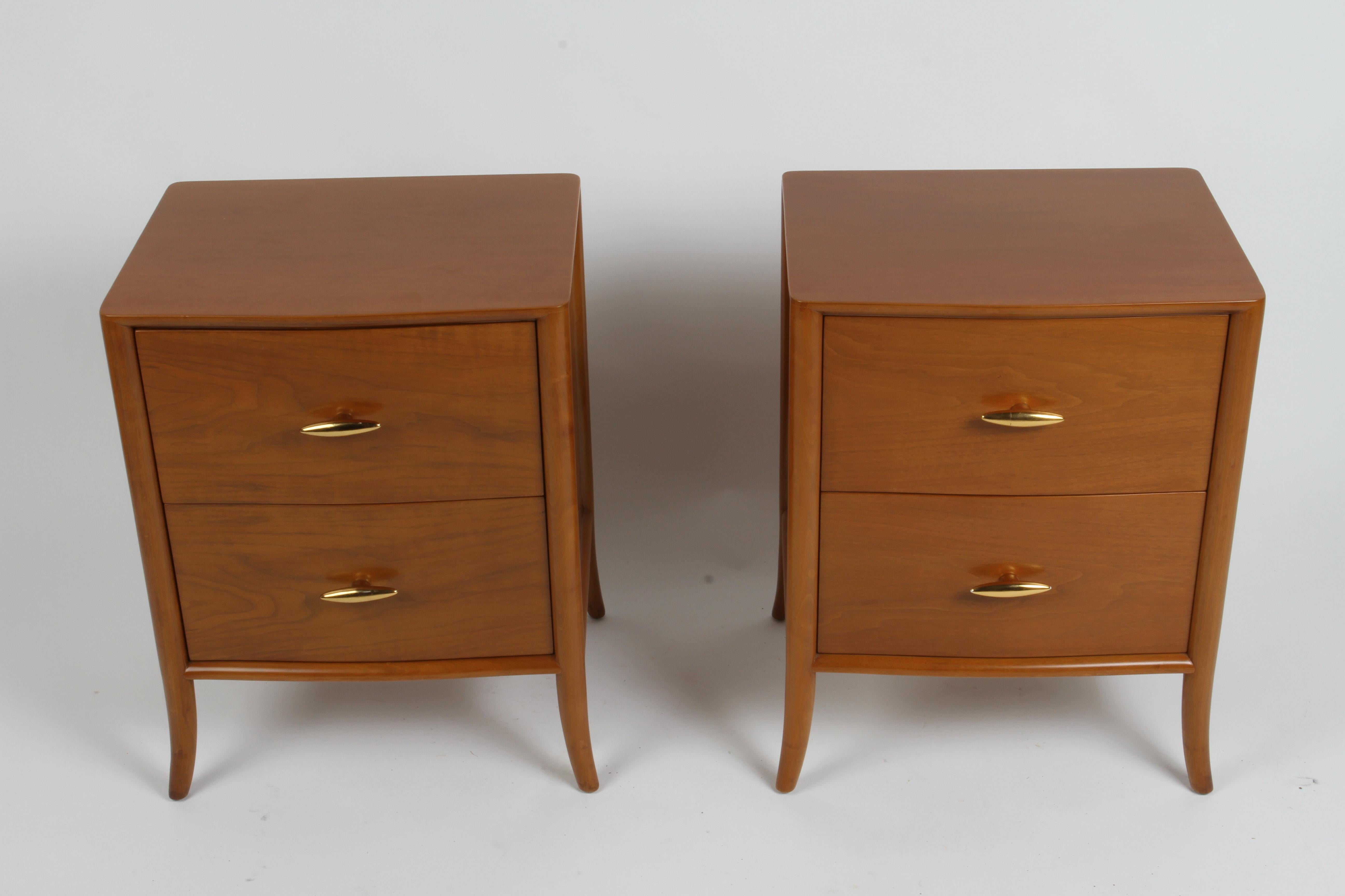 American Pair of Elegant T.H. Robsjohn-Gibbings Nightstands with 22K Gold Porcelain Knobs For Sale