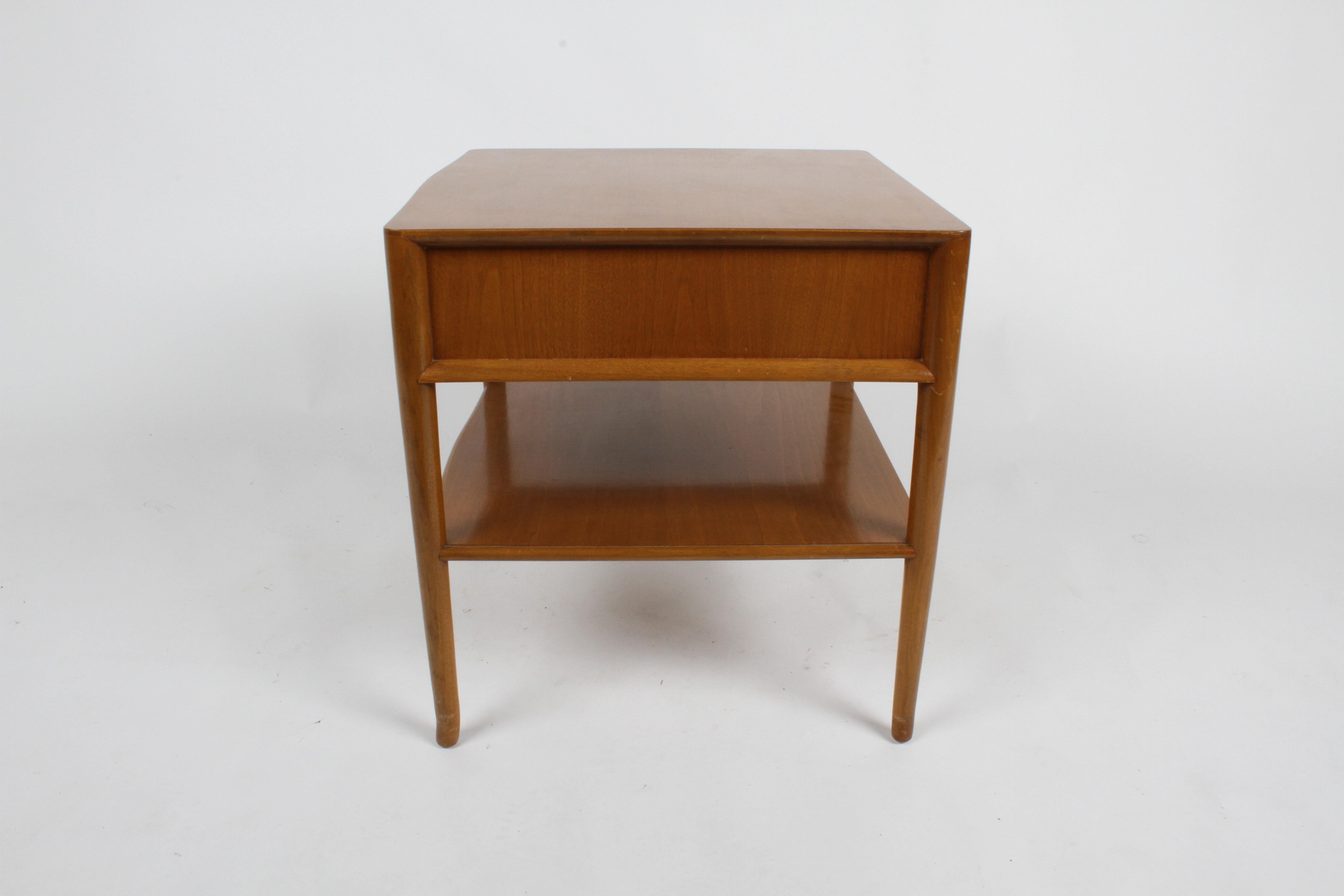Walnut Pair of Elegant T.H. Robsjohn-Gibbings Nightstands with 22K Gold Porcelain Knobs