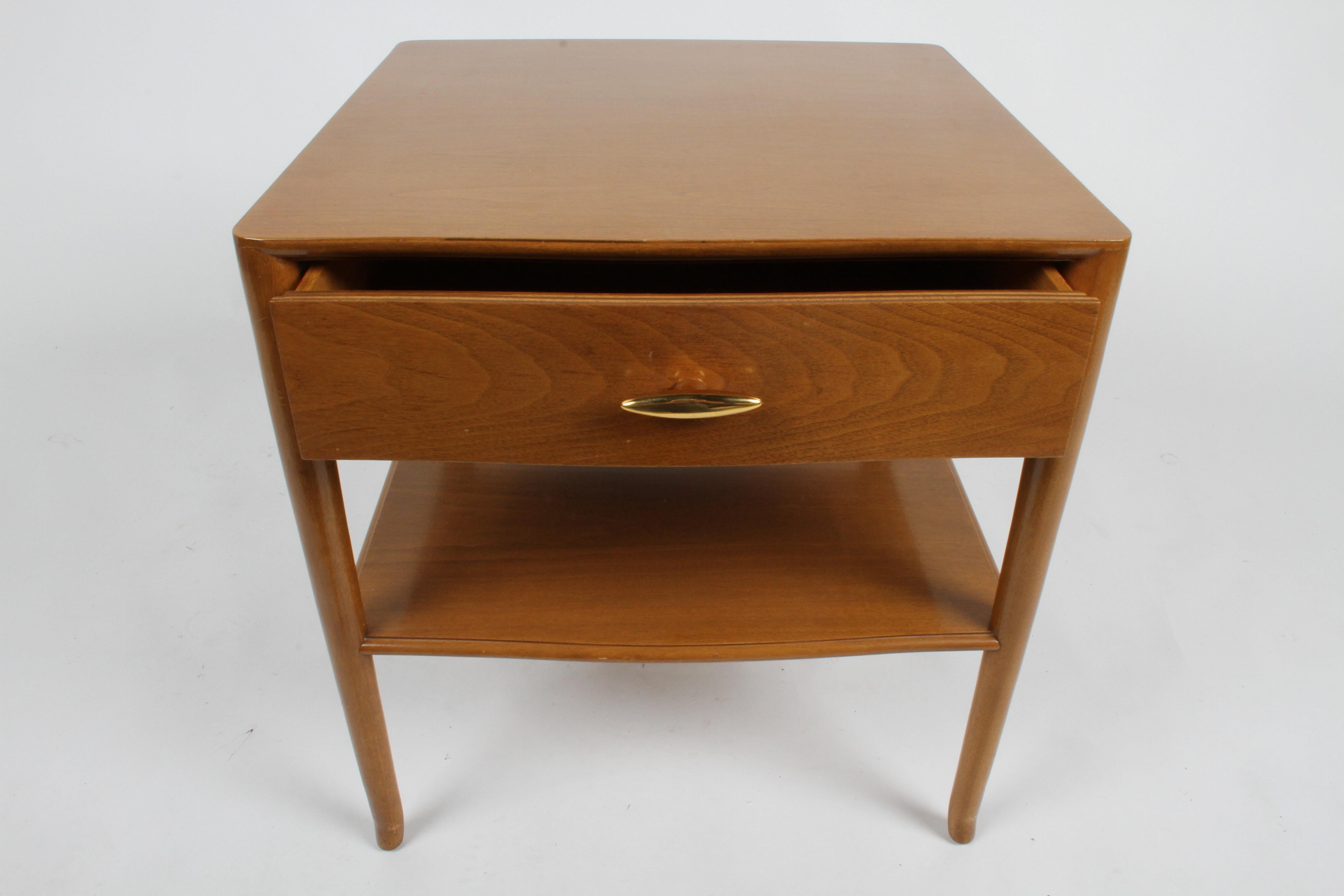 Pair of Elegant T.H. Robsjohn-Gibbings Nightstands with 22K Gold Porcelain Knobs 1