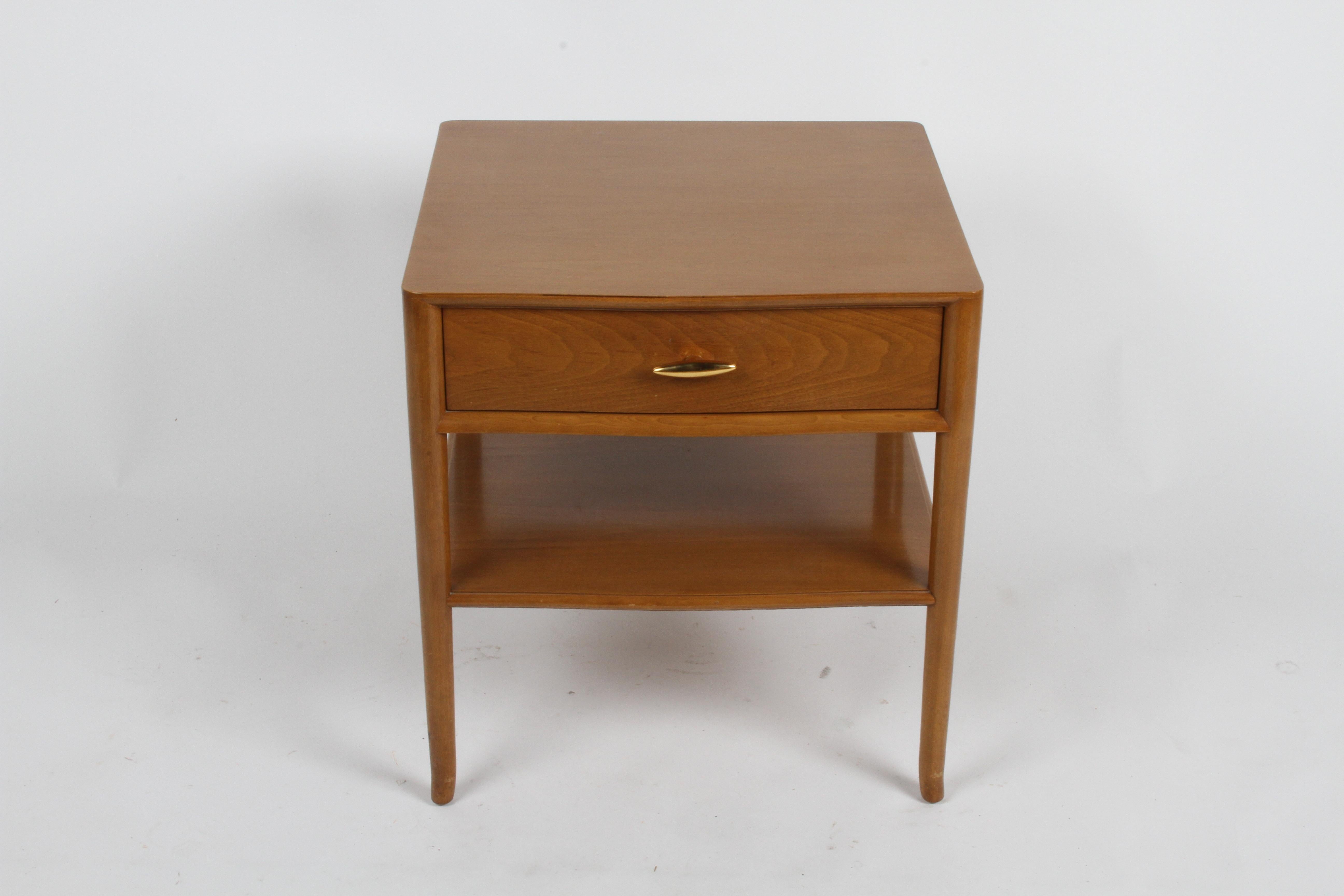 Mid-Century Modern Pair of Elegant T.H. Robsjohn-Gibbings Nightstands with 24K Gold Porcelain Knobs