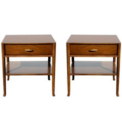 Pair of Elegant T.H. Robsjohn-Gibbings Nightstands with 24K Gold Porcelain Knobs