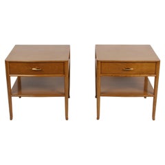 Pair of Elegant T.H. Robsjohn-Gibbings Nightstands with 24K Gold Porcelain Knobs
