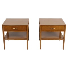 Pair of Elegant T.H. Robsjohn-Gibbings Nightstands with 24K Gold Porcelain Knobs