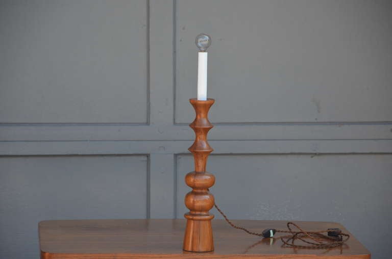 Pair of elegant turned wood candlestick mantel lights.