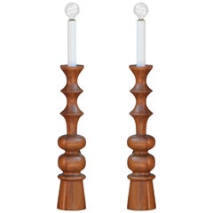 Pair of Elegant Turned Wood Candlestick Mantel Lights