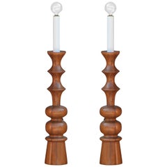 Pair of Elegant Turned Wood Candlestick Mantel Lights