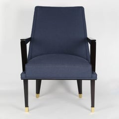 Pair of Elegant Upholstered Lounge Chairs with Brass Sabots, 1950s