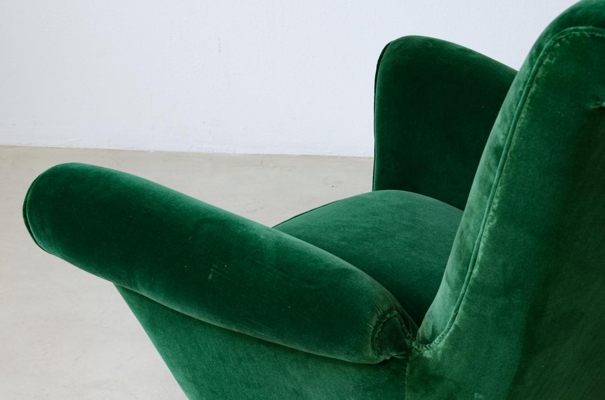 Pair of Elegant Upholstered Velvet High Back Armchairs For Sale 1