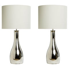 Pair of elegant vase shaped Mirrored Glass table lamps by Andrew Kornat Designs
