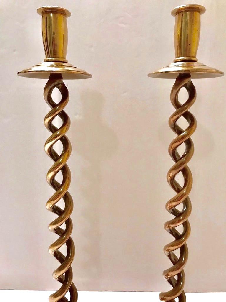 Pair of Elegant Victorian Candleholders in Braided Brass Metal 2