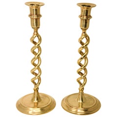 Pair of Elegant Victorian Polished Brass Candle Stand