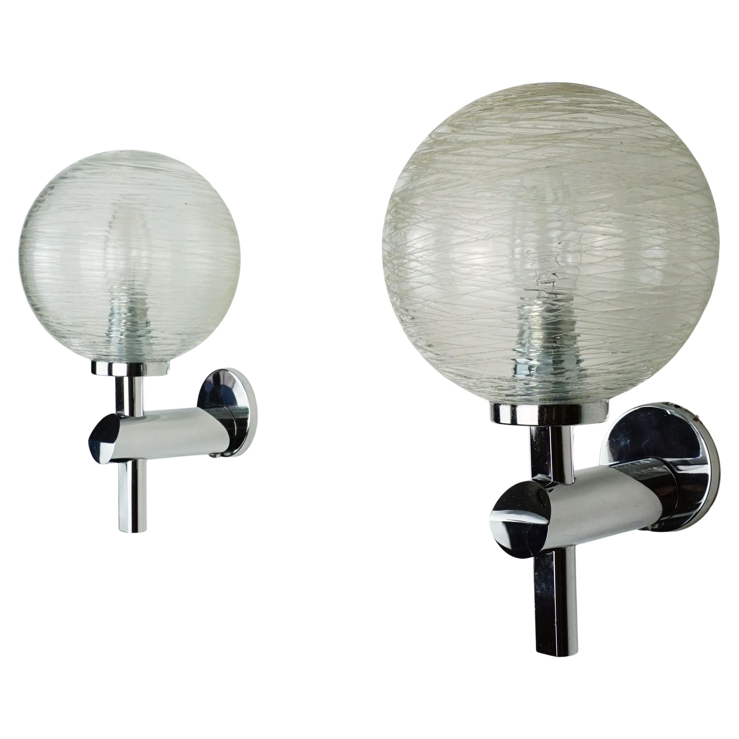 pair of elegant vintage WALL LIGHTS sconces structured glass and chrome 1970/80s