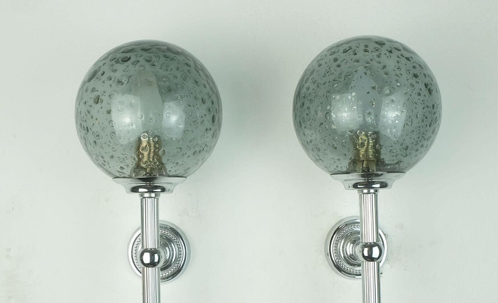 Late 20th Century pair of elegant WALL LIGHTS smoked glass and chrom art déco style 60s 70s For Sale